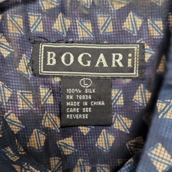 BOGARI Mens Lightweight Button Down Silk Shirt Short Sleeve Size Large - Picture 4 of 4